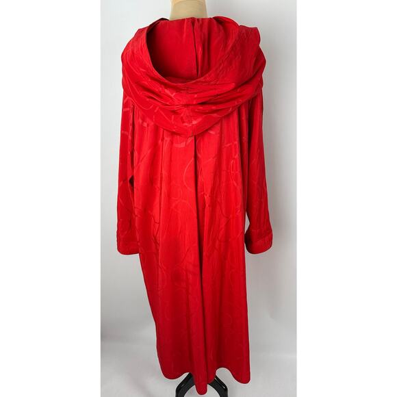 Vintage Red Rain Coat Cloak Size Medium Large Hooded Retro Chic Full Length 50s - Picture 2 of 13